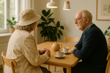 Symbolbild - Gespräch bei Tee im Licht